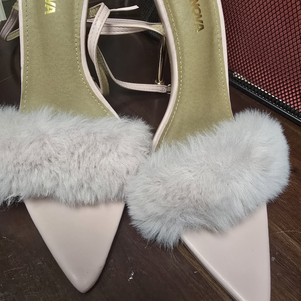 Fashion Nova Pink Fur Strap Heels - Picture 7 of 9